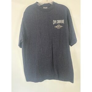 King Cotton Mens XL Blue Striped T Shirt Cape Canaveral Dolphin Logo Made USA